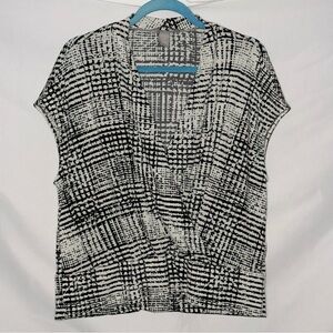 H&M Black & White Check Faux Wrap Sleeveless V-Neck Top Size XL EUC